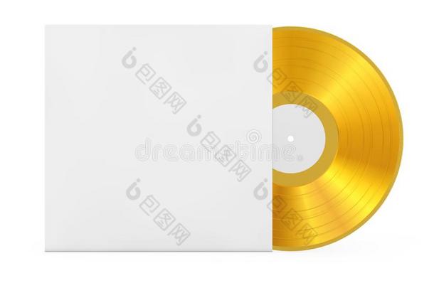 金色的老的乙烯基记录磁盘采用空白的纸例和自由的空间