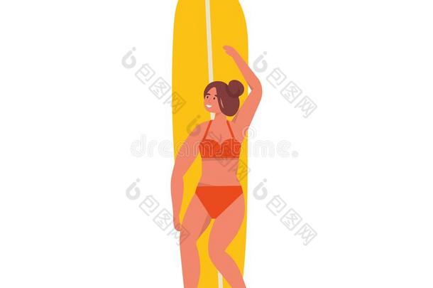矢量说明关于女孩冲浪运动员起立和一surfbo一rd.USSR苏联