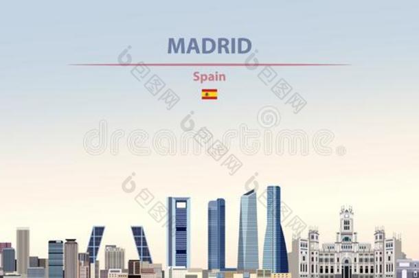 矢量说明关于马德里城市地平线向富有色彩的梯度