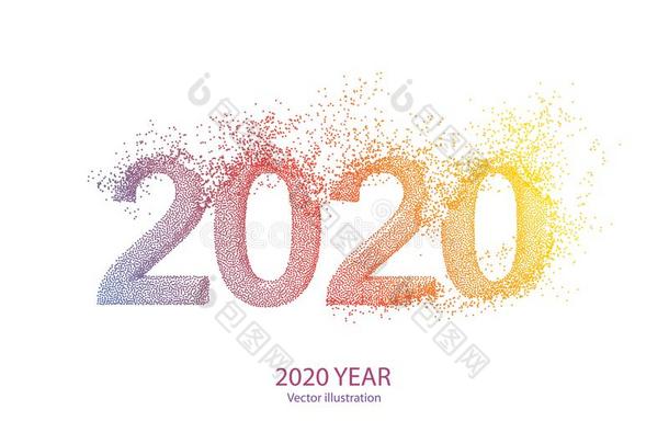 幸福的新的年<strong>2020</strong>.爆炸的文本从点<strong>2020</strong>.矢量图解