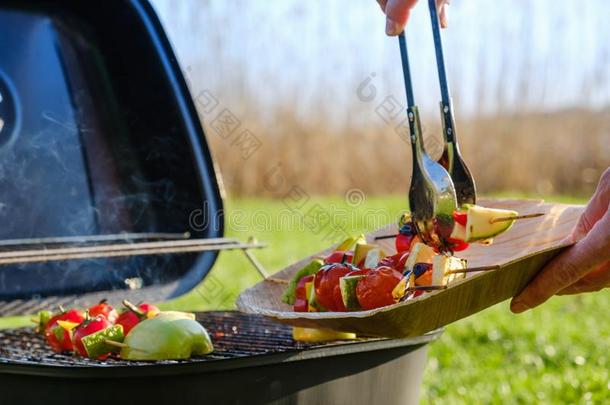 蔬菜烧烤腌泡汁barbecue吃烤烧肉的野餐健康的,烤盘
