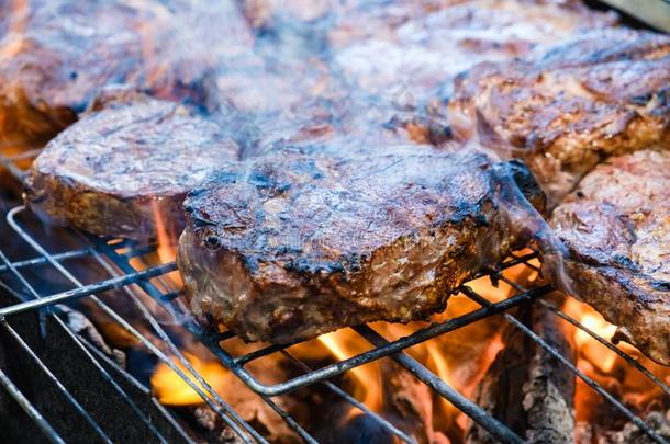夏自然烧烤barbecue吃烤烧肉的野餐肉,火春季