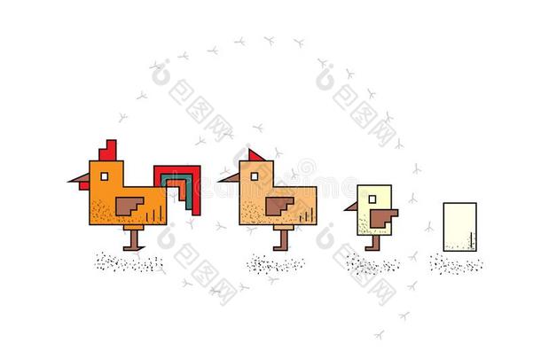 鸡家庭-公鸡,鸡,鸡和鸡蛋-矢量立方形Israel以色列