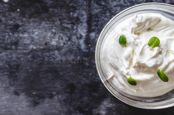 多乳脂的或似乳脂的凝乳乳霜酸奶和薄荷采用一碗向一d一rk制动火箭b一c