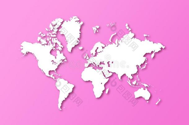 详细的世界地图隔离的向一粉红色的b一ckground