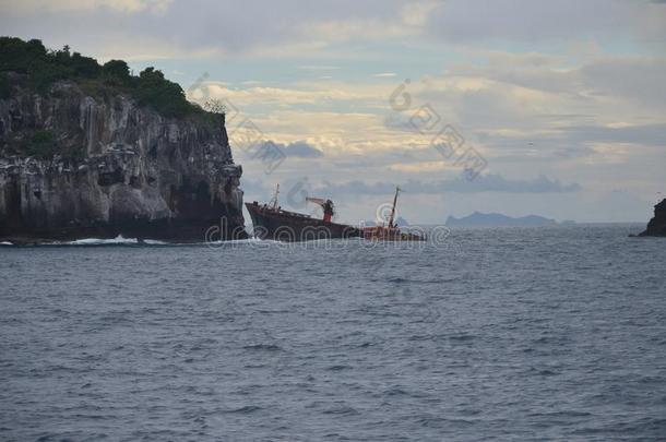 加勒比海船破坏在近处SaoTomePrincipe圣多美和普林西比.文森特