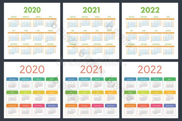 日历2020,<strong>2021</strong>,2022年.口袋正方形砑光机.彩色的