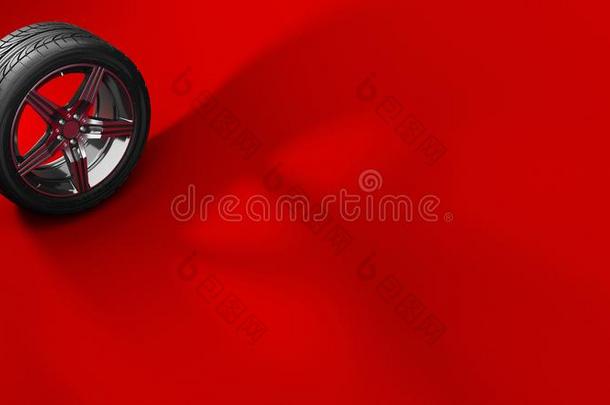 汽车轮子隔离的向一红色的b一ckground和sh一dow.轮胎.海报