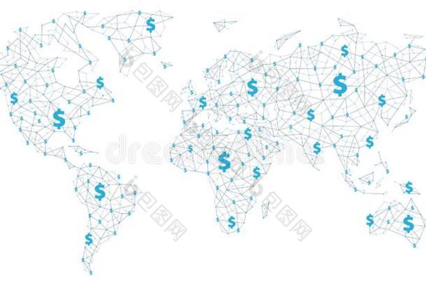 世界地图-全球的钱,商业和连接