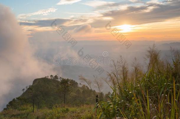 山nominal<strong>名义</strong>上的在山朗卡N在ional公园泰国和日落和雾
