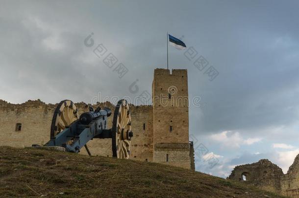 大炮反对中古的城堡采用拉克韦雷,爱沙尼亚