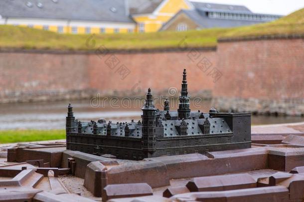 青铜小型的复制品克朗堡城堡,丹麦