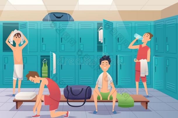 学校寄物柜房间.运动健身房寄物柜和小孩采用大学矢量
