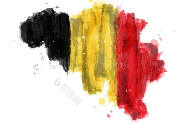 比利时旗水彩绘画设计.国家地图形状.speciality专业