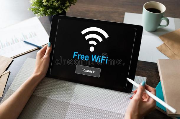 自由的WirelessFidelity基于IEEE802.11b标准的无线局域网连接向装置屏幕.互联网和不用电线的侦探