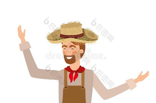 男人农场主和稻草帽子
