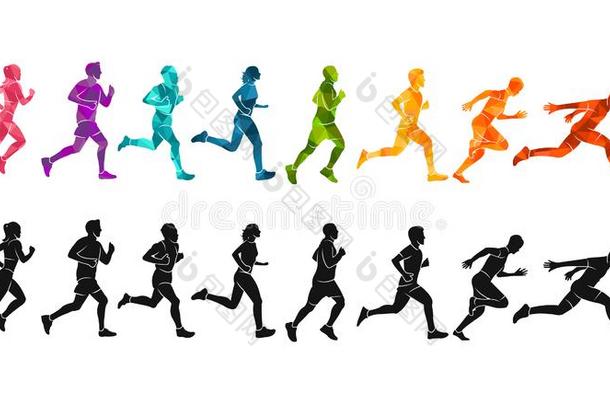 跑步马拉松赛跑,人跑,富有色彩的海报.矢量illustrati