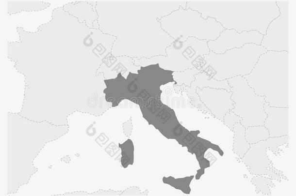 地图关于欧洲和突出的意大利地图