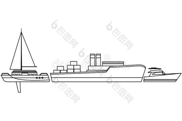 货物船和容器盒帆船和哈奇黑的和whiteiron白铁