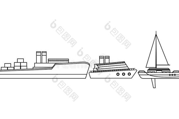 货物船和容器盒cruise船和帆船黑的一