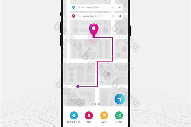 地图GlobalPositionSystem全球定位系统航行,智能手机地图适用和紫色的潘波