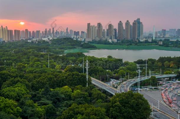 武汉城市日落风景采用夏