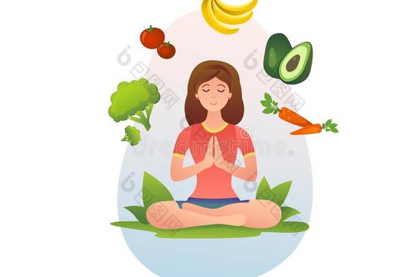 健康的食物,严格的素食主义者,素食者和瑜伽