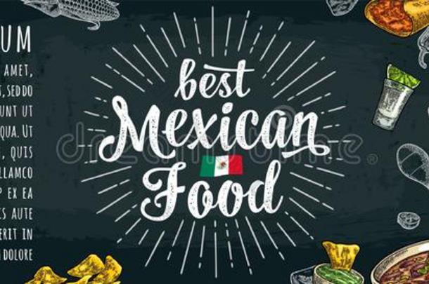 最好的墨西哥人食物书法字体和酿酒的版画