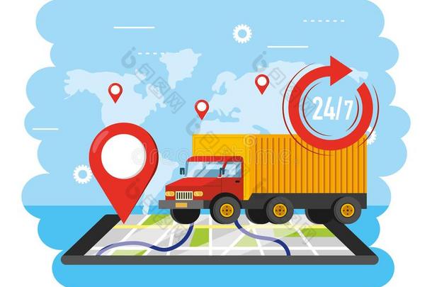 货车运送和智能手机GlobalPositionSystem全球定位系统位置