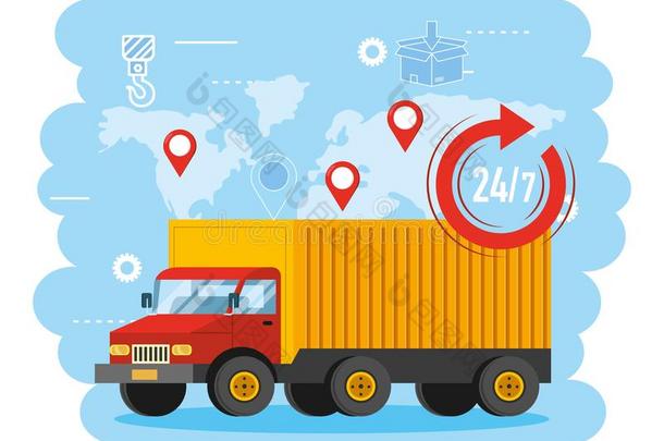 货车运送和全球的地图和位置手势