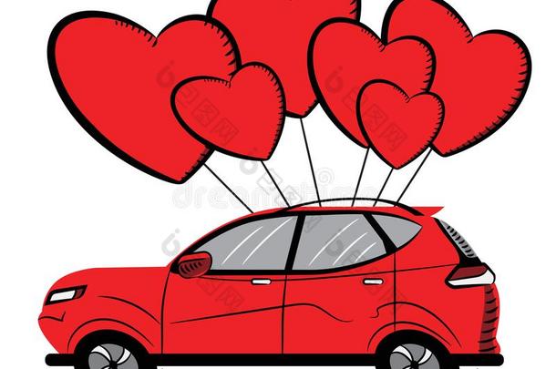 红色的汽车和红色的心.情人英文字母表的第19个字母一天赠品.偶像.草图.symbol符号
