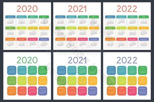 日历2020,<strong>2021</strong>,2022年.英语口袋砑光机.色夫