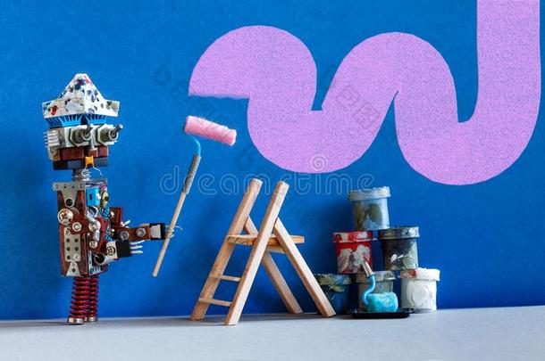 室内装饰师机器人再次油漆指已提到的人墙关于指已提到的人房间采用紫色的颜色.英语字母表的第6个字母