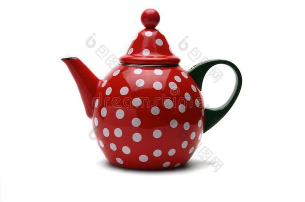 红色的壶为酿造茶水.茶壶.隔离的向白色的背景