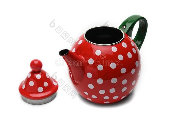 红色的壶为酿造茶水.茶壶.隔离的向白色的背景