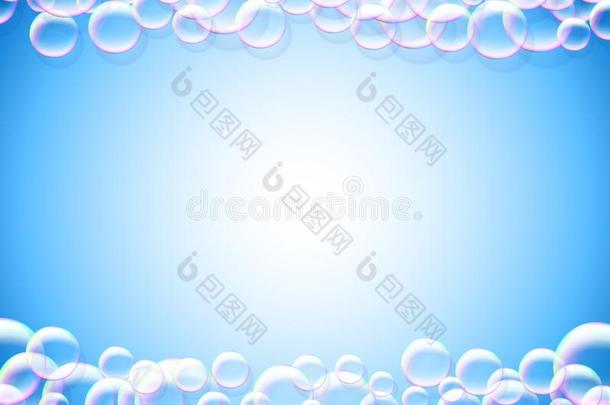 肥皂泡抽象的蓝色背景和彩虹有色的空气的