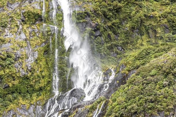 新的西兰岛南方岛-瀑布在米尔福德声音