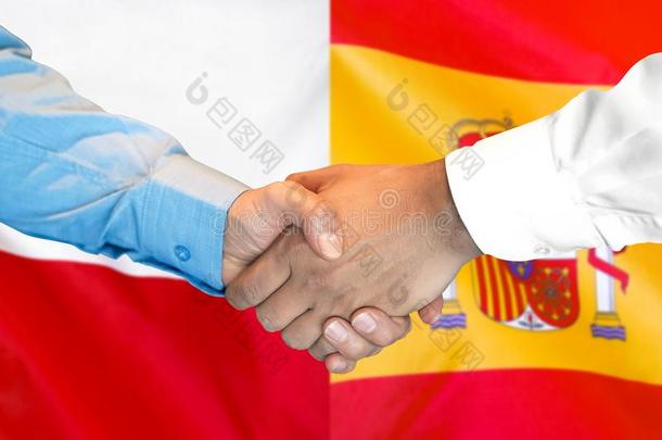 握手向西班牙和Pol和旗背景