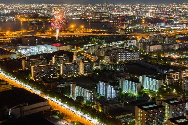 大阪城市风光照片美丽的夜看法关于大阪采用黑色亮漆.看法向那边