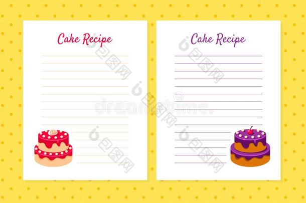 蛋糕食谱食谱设计样板,卡片和台词为受者