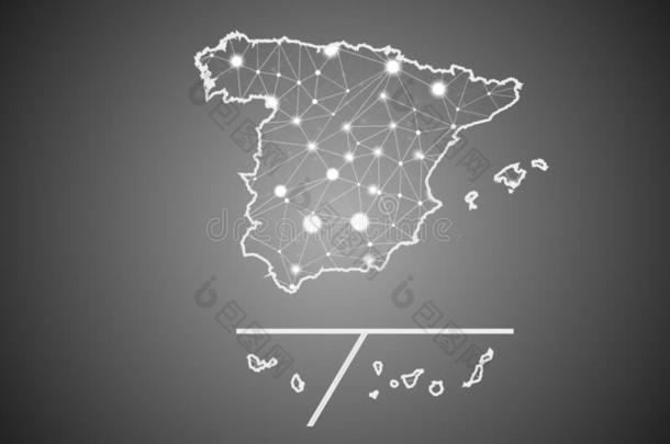 矢量线框图网孔多角形的关于西班牙外省地图.抽象的