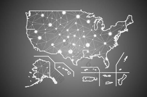 矢量线框图网孔多角形的关于美利坚合众国领土地图.抽象的