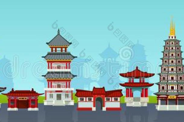中国人城镇设计房屋china城镇都市的城市风景.