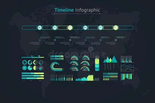 时间轴矢量信息图.世界地图