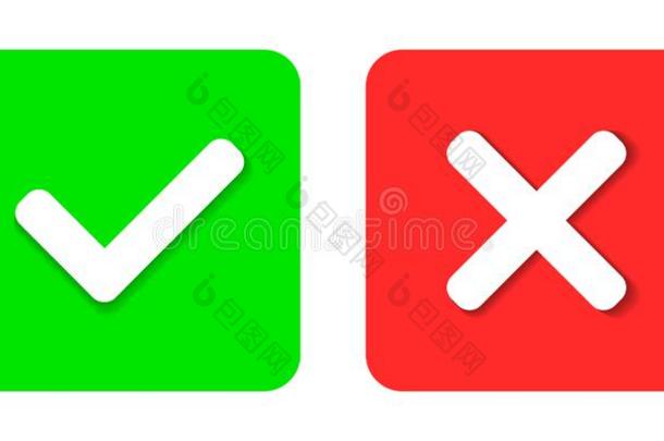 是或不偶像.绿色的检查斑点和红色的十字架偶像.检查斑点