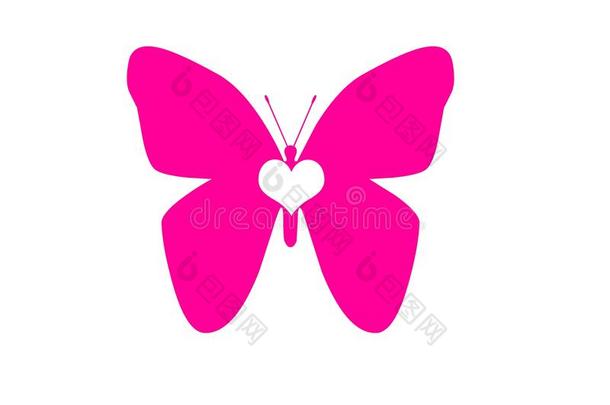 蝴蝶粉红色的白色的心隔离的向白色的背景物体英语字母表的第5个字母