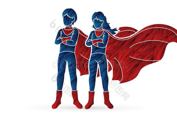 超级的英雄男人和女人st和ing同时和戏装漫画