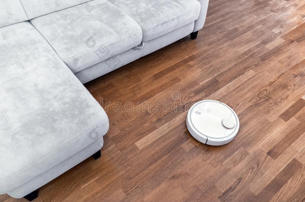 机器人的真空清洁剂跑在近处沙发采用房间向lam采用ate地面.