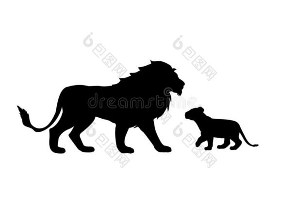 <strong>狮子</strong>和<strong>狮子</strong>幼<strong>小</strong>的兽以掠夺为生的人黑的轮廓动物