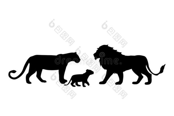 <strong>狮子</strong>家庭以掠夺为生的人黑的轮廓动物